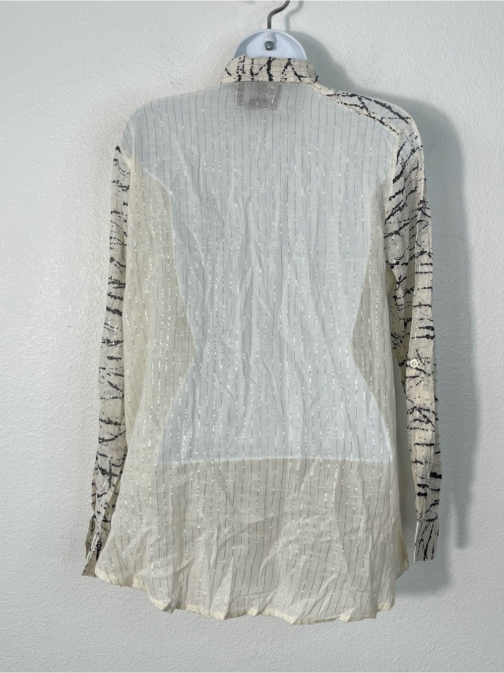 Stussy Button-Down Cotton Shirt Cream Silver Long Sleeve Size Medium Y2K NEW - Picture 5 of 6